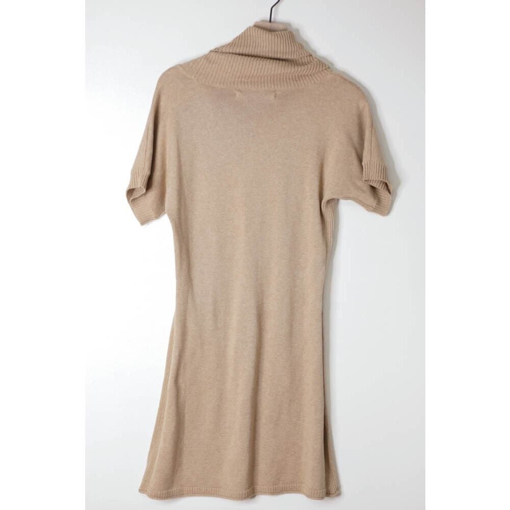 Athleta Sweater Dress Medium Tan Cowl Neck Mini Ribbed Knit 2 Pockets Cozy Beige - Picture 6 of 7